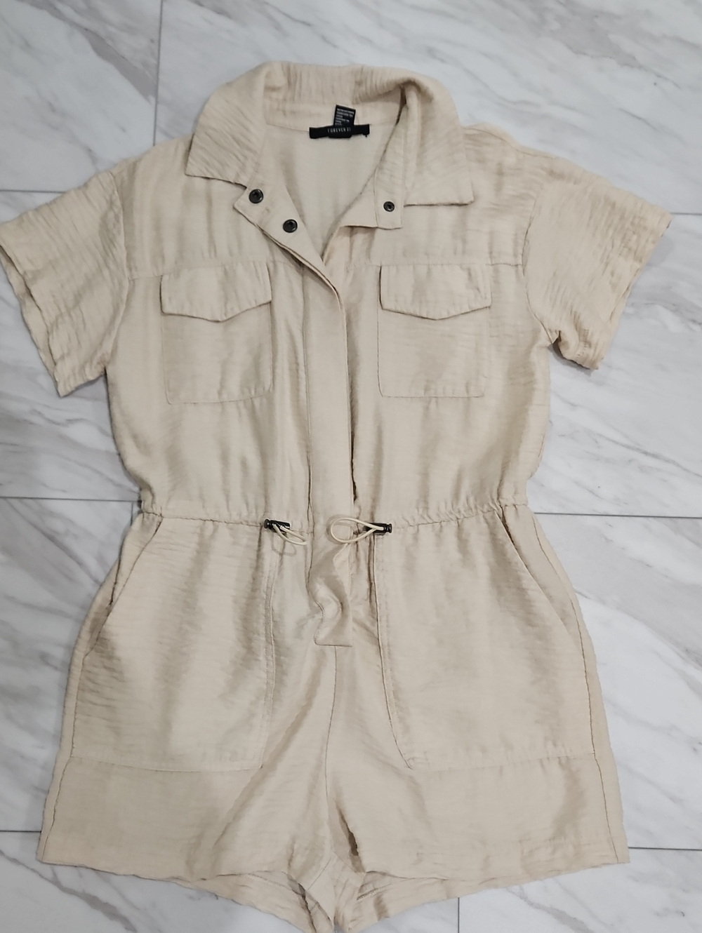 Forever 21 Cream Short-Sleeve Utility Romper